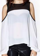 Rosewe Cold Shoulder Black And White Mesh Design Shirt