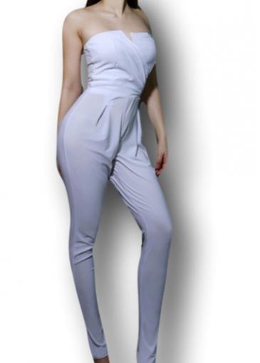Rosewe Strapless White High Waist Harlan Jumpsuit