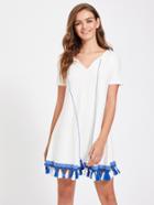 Shein Tie Neck Tassel Hem Slub Tee Dress