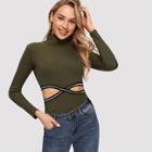 Shein Cut Out Ribbed High Neck Tee