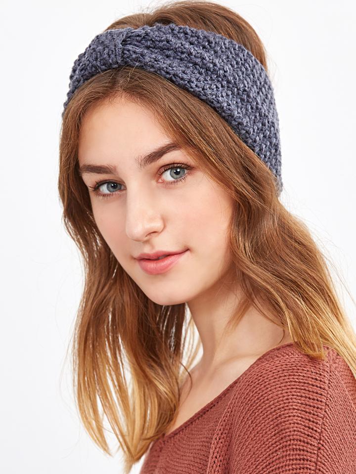Shein Dark Grey Knotted Textured Knit Headband
