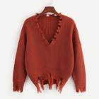 Shein Raw Cut Trim Solid Sweater