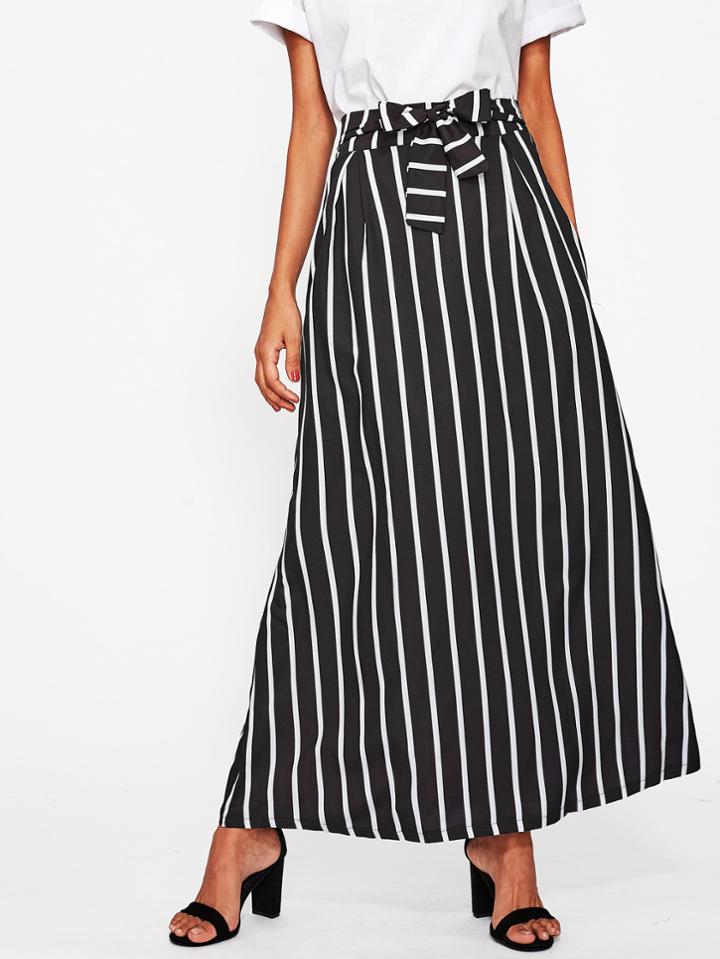 Shein Vertical Striped Self Tie Longline Skirt