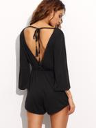 Shein Low V Back Self Tie Fringe Romper