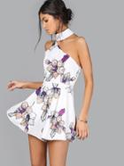 Shein One Shoulder Halter Floral Romper Multi
