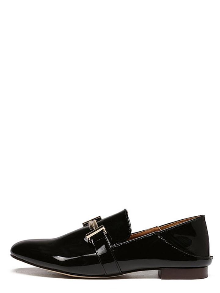 Shein Black Square Toe Metal Decorated Chunky Flats