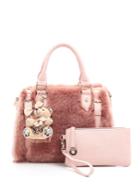 Shein Faux Fur Overlay Tote Bag With Clutch