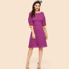 Shein Buttoned Puff Sleeve High Waist Dress