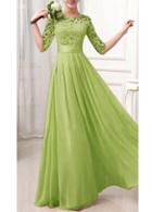 Rosewe Lace Splicing Half Sleeve Chiffon Maxi Dress