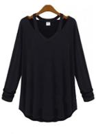 Rosewe New Arrival Solid Black Long Sleeve T Shirt