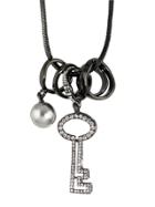 Shein Gunblack Rhinestone Key Shape Long Pendant Necklace