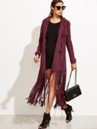 Shein Burgundy Faux Suede Overlap Back Fringe Trench Coat
