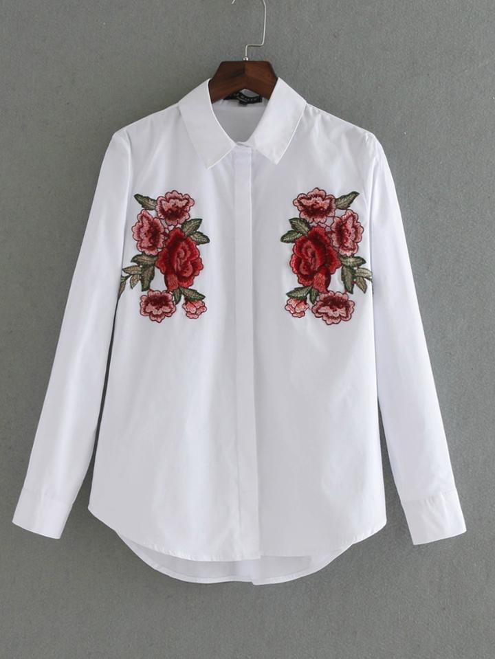 Shein Applique Embroidered High Low Blouse