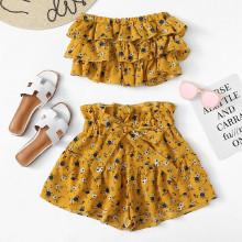 Shein Floral Tiered Tube Top With Ruffle Waist Short