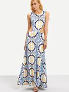 Shein Geometric Print Cutout Sleeveless Long Dress