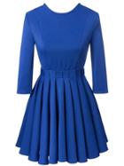 Shein Blue Half Sleeve Backless Pleated Dress