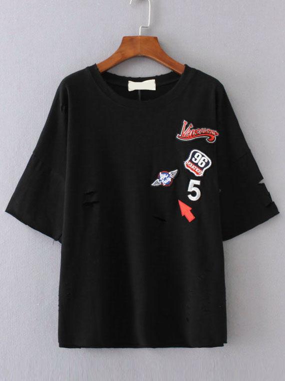 Shein Black Ripped Detail T-shirt With Patch