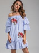 Shein Bardot Neckline Striped Flower Patches Frill Dress