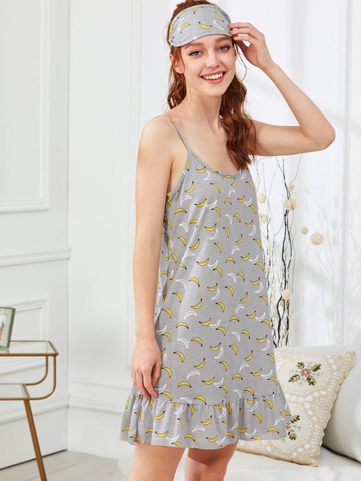 Shein Banana Print Cami Dress With Eye Mask