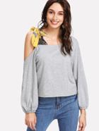 Shein Self Tie Shoulder Marled Tee