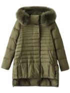 Shein Army Green High Low Padded Coat With Faux Fur Hooded