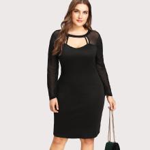 Shein Plus Cut Out Front Mesh Contrast Dress