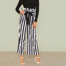 Shein Frill Waist Vertical Striped Pants