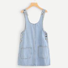 Shein Button Side Stripe Overall Denim Dress