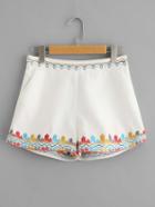 Shein Embroidered Waist And Hem Shorts