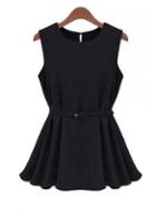 Rosewe Solid Black Round Collar A Line Mini Dress
