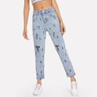 Shein Random Letter Print Jeans