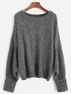 Shein Dark Grey Batwing Sleeve Cuffed Cable Knit Sweater