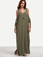 Shein Army Green Cold Shoulder Backless Maxi Dress