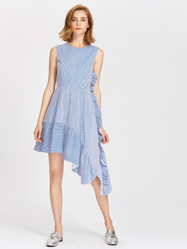 Shein Frill Trim Fit & Flare Asymmetric Dress
