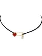Shein Imitation Pearl Enamel Heart Shape Adjustable Braided Rope Chain Necklace