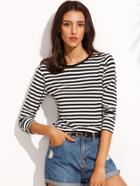 Shein Black White Striped Long Sleeve T-shirt