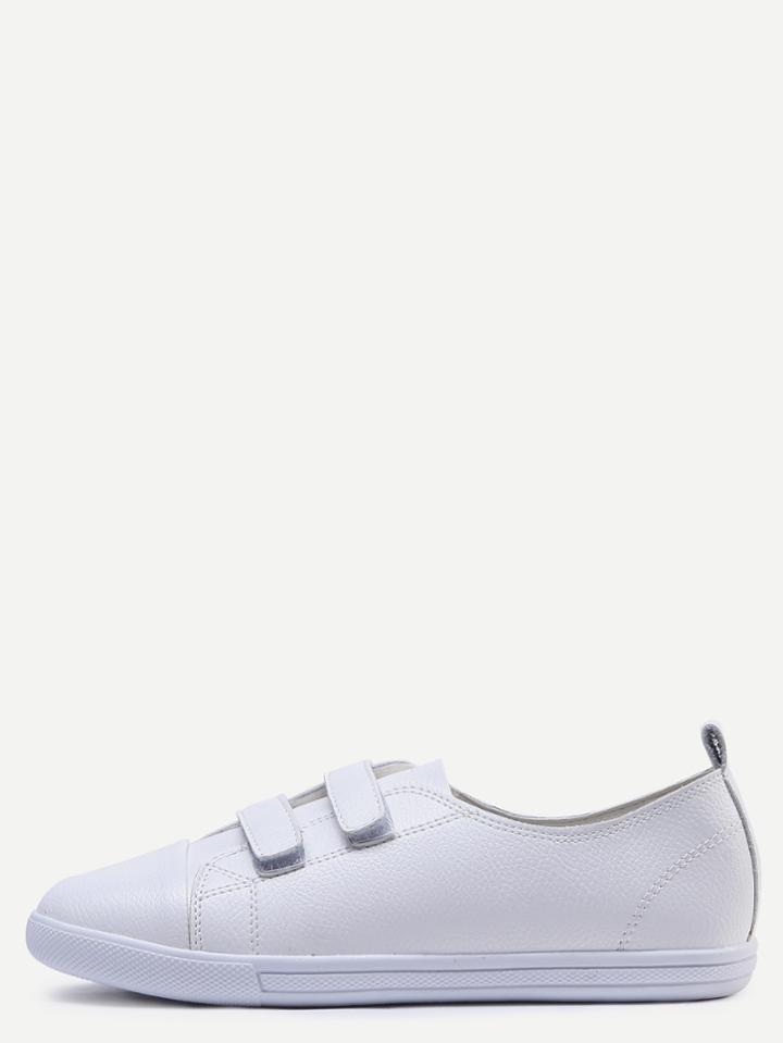 Shein White Leather Round Toe Velcro Flats