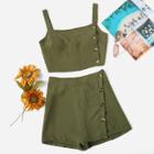 Shein Button Side Crop Cami Top With Shorts
