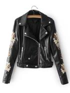 Shein Faux Leather Embroidery Belt Moto Jacket