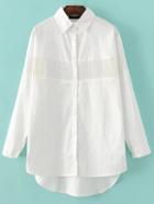 Shein White Lace Trim Back Folds High Low Blouse