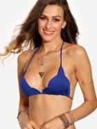 Shein Halter Neck Scalloped Bikini Top - Blue