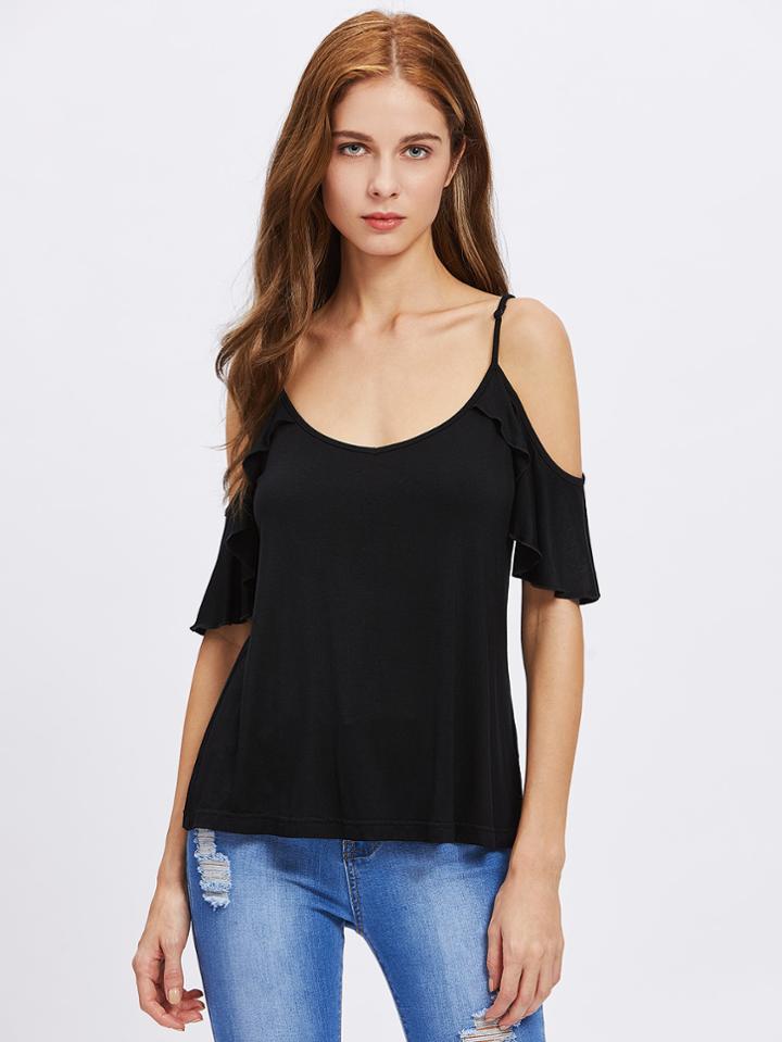 Shein Crisscross V Back Frill Sleeve Tee