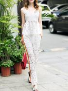 Shein Spaghetti Strap Crochet Hollow Out Top With Pants