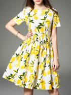 Shein White Crew Neck Lemon A-line Dress