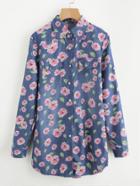 Shein Allover Florals Chambray Shirt Dress