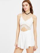 Shein Lace Overlay Cutout Midriff Pleated Cami Romper