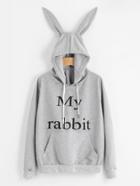 Shein Slogan Print Rabbit Ear Hooded Sweatshirt