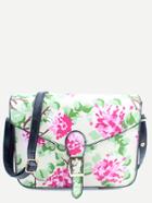 Shein Beige Pu Floral Print Buckle Closure Messenger Bag