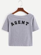 Shein Letter Print Raglan Sleeve T-shirt - Grey