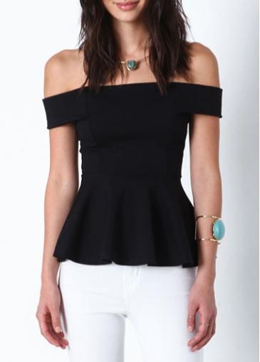 Rosewe Zip Back Off The Shoulder Black T Shirt